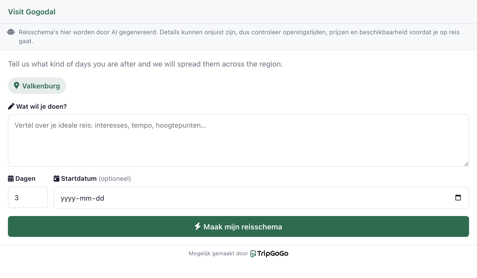 The planner interface in Dutch.